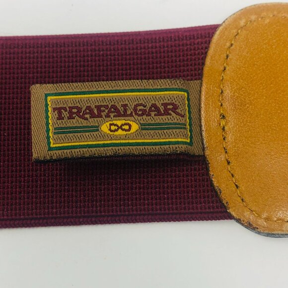 Trafalgar Men's Suspenders Braces - Black Pebbled & Burgundy Leather Adjustable - Picture 4 of 9